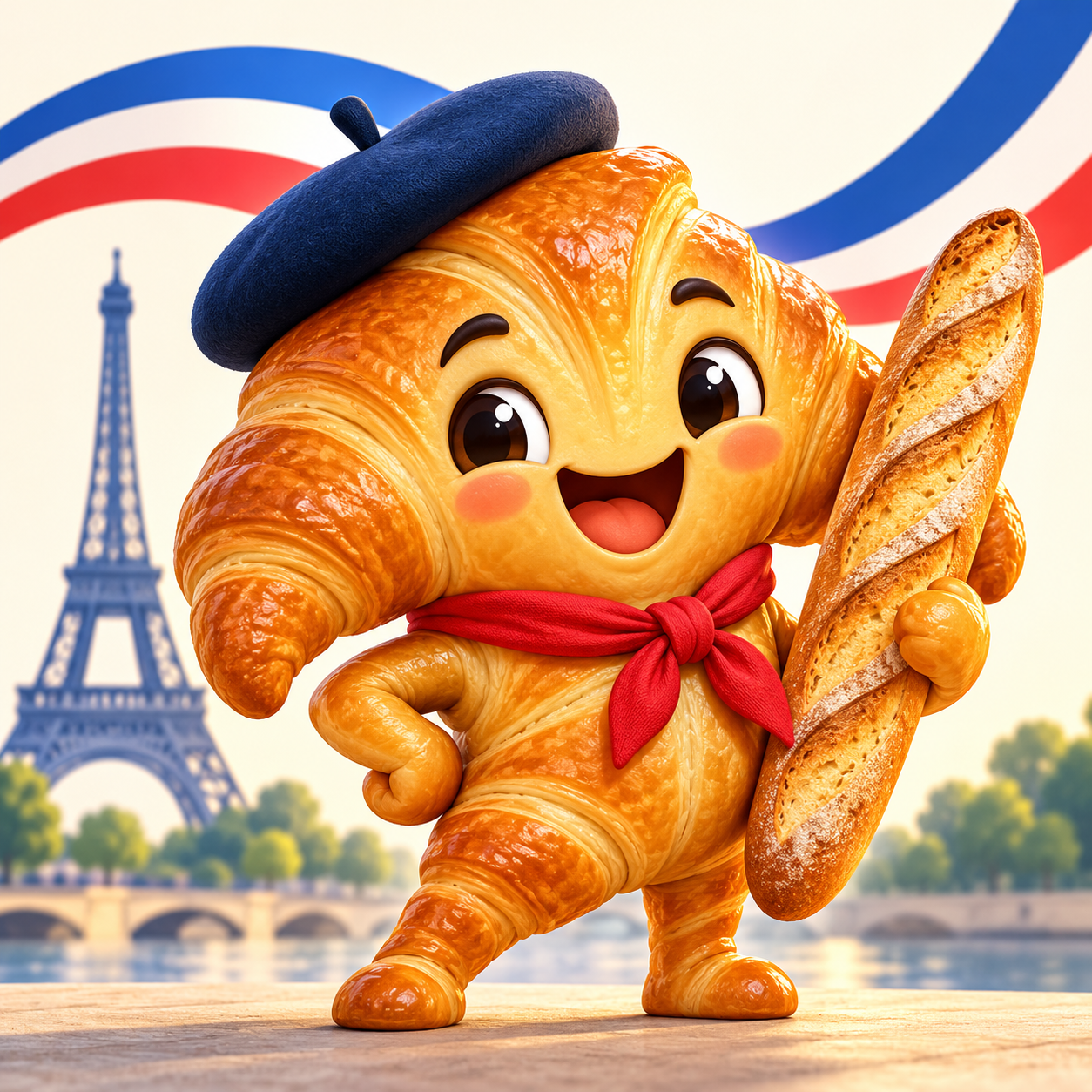 Baguette Club croissant mascot